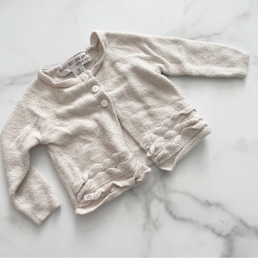 Barefoot Dreams Cozychic Lite Knit Ruffle 3-Button Cardigan Size XS 3-6 months